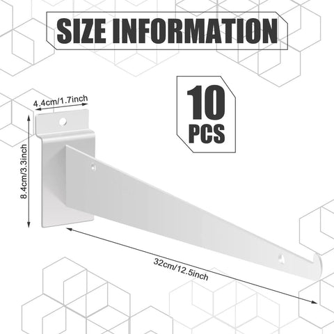 12 Inch Slatwall Shelf Brackets With Lip Heavy Duty Metal Slatwall Brackets Bulk Pack Of 10 With Size Information