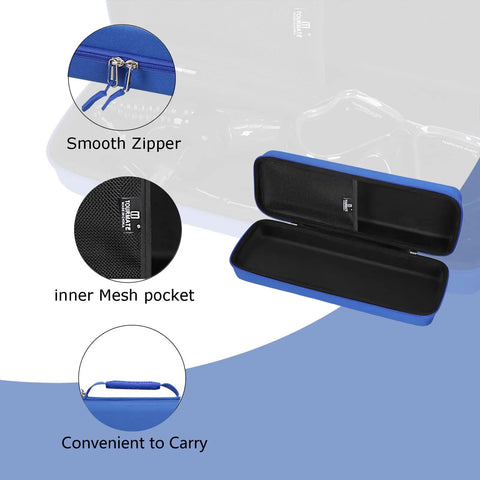 Hard Shell Travel Case For Snorkel Gear And Anti Fog Mask Kit, detail of open case with smooth zipper and inner mesh pocket