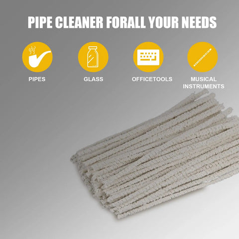 Bulk 100 Pack 6 Inch Conical Pipe Cleaners Made Of Cotton And Steel Wire for Tar Resin and Dust Removal next to usage icons
