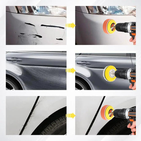 Car scratches being polished with 131Pcs 3 Inch Sanding Discs Drill Polishing Kit 60 To 10000 Grits Wet Dry Sandpaper Buffing Pads