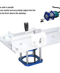 Must Have Router Table Lift Kit Featuring Smooth Adjustable Aluminum Platform And No Sweat Install Woodworking Insert Base Plate For 64mm To 65mm Routers, showing precise height adjustment with handle.