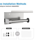 Toilet Paper Holder With Phone Shelf, Self Adhesive Or Screw In Wall Mount, Rustproof Bathroom Tissue Dispenser, two install methods