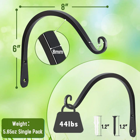 Hella Sturdy Heavy Duty Plant Hangers Double Pack Eight Inch Steel Wall Brackets Built Tough Holds Up To Forty Four Pounds Rock Solid For Hanging Baskets Bird Feeders Lanterns Black