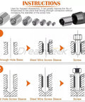Instructions for Grab This Awesome 116 Piece Helicoil Thread Inserts And Self Tapping Assortment Kit Covering M3 To M12 Sizes showing installation steps.