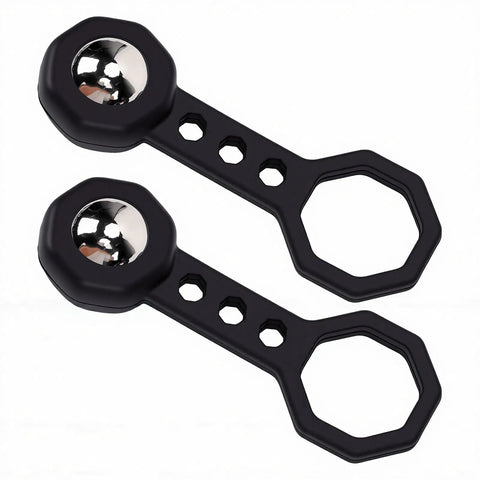 Eujgoov Magnetic Stud Finder 2 Pack Handheld Wall Metal Detector with Compact Portable Design for Hanging Mirror (Black) showing two black tools with silver spheres.