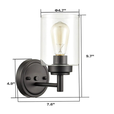 Cool Industrial Black Wall Sconces Two Pack With Cylindrical Clear Glass Shades For Bathroom Vanity Lighting dimensions