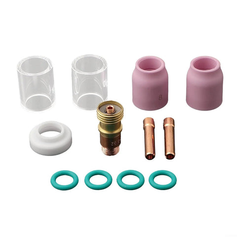 Pro Grade 12 Piece TIG Welding Torch Kit For WP17 WP18 WP26 Shorty Gas Lens Size 10 Includes Heat Resistant Glass Cups Alumina Nozzles Collets