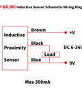 Wiring diagram for Five Pack Inductive Proximity Sensor Switch M12 PNP Normally Closed Detects Iron At 4mm Range DC 6V-36V 3 Wire