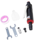 Professional 90 Degree Angled Air Powered Die Grinder kit with attachments including wrenches and connectors for rust stripping and woodworks.