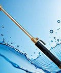Lightweight Pressure Washer Wand With Brass Jet Nozzle for Garden Hose Quick Connector shown against water backdrop