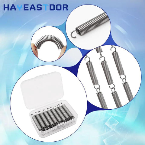 HayEastdor SP9600 stainless steel extension springs with hook ends, 1/4 in x 1-1/2 in, set of 20 in plastic case