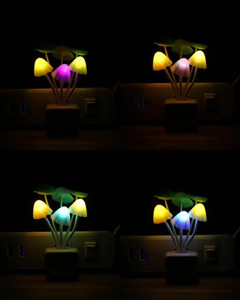 Sensor Led Night Light with Color Changing Plug In Mushroom Dream Bed Lamp Three Color Blue Yellow White Warm Soft Glow