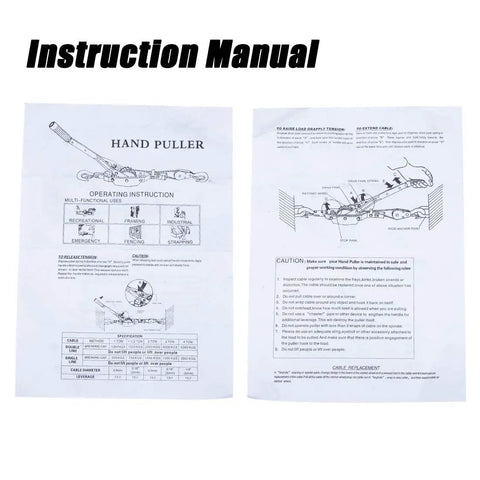 Instruction manual for Beast 5 Ton Heavy Duty Come Along Winch With 3 Hooks And 2 Gears Power Puller Hoist Cable Stretcher.