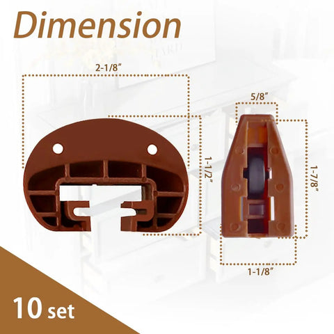 Dimensions of Heavy Duty Brown Plastic Drawer Slide Glides 10 Piece Center Rail Repair Kit compatible with Vaughan Bassett Dressers.