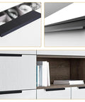Matte Dark Hidden Cabinet Drawer Pulls 4 Pack, 200mm Extended Kitchen And Wardrobe Door Handles installed in cabinets.