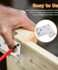 Installation of Beefy Heavy Duty Wood Brackets Set 10pcs Stainless Steel Flat Mending Plates 80x40x1.75mm on wooden surface