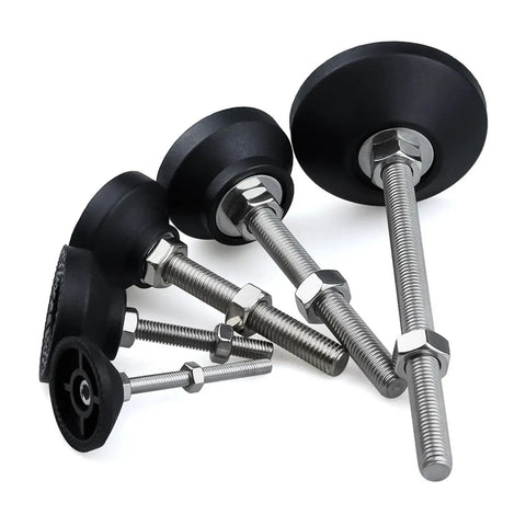Top Notch Universal Adjustable Leveling Feet With Swivel Glide Pads For Furniture D50 X 100 Mm M12 Thread with steel and nylon components.