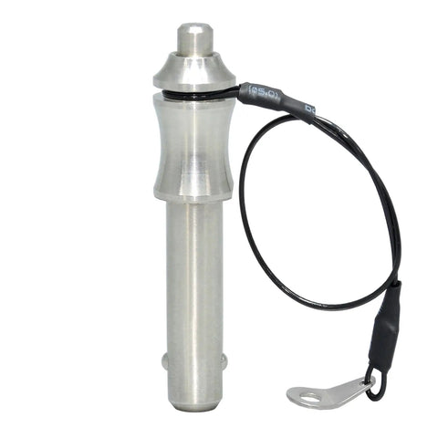 Pro Level Marine Grade Stainless Steel Ball Lock Pin Quick Release Safety Fastener With Button Spring Loaded Built Tough For Garage And Project Bench M12 X L10, showcasing stainless steel construction and attached safety wire.