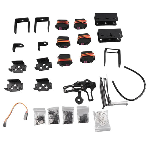 Sturdy 6DOF Robot Mechanical Arm Claw Kit With Metal Gears And Thick 2mm Aluminum Brackets, featuring black brackets and servo motors for DIY projects.