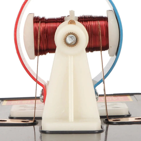 Close-up of Super Chill DIY DC Electric Motor Model Kit's copper coil and white base, ideal for STEM projects.