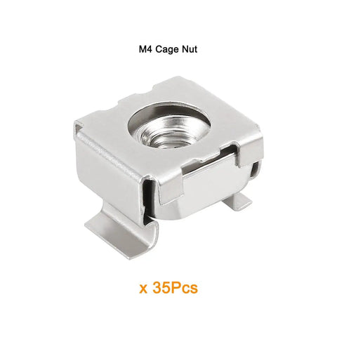 M4 Cage Nut from 35 Pack, forged from solid carbon steel with protective nickel plating, ideal for server racks.