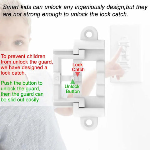 Ultra Thin Light Switch Guard Cover Set Of Four Kid Proof Switch Plate Lock with lock and unlock design, child background