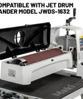 Drum Sander Conveyor Feed Belt 100 Grit Silicon Carbide Fits JWDS-1632 Drum Sander displayed open for smooth sanding