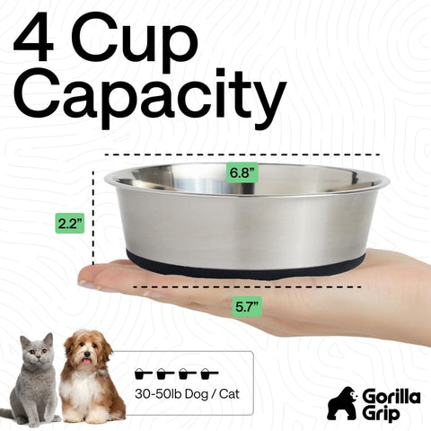 Stainless Steel Dog Bowls With Non Slip Rubber Base Built To Last Food Grade 304 Heavy Duty Each Holds Four Cups Or Thirty Two Fluid Ounces