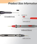 Pro Grade 49 Inch Silicone Multimeter Lead Kit With Gold Plated Probes, Alligator Clips And 0.8mm Back Probe Needles size diagram