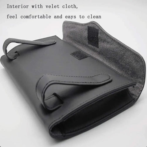 Interior view of Sleek Genuine Leather Car Tissue Holder Sun Visor Napkin Dispenser showing soft velvet cloth lining.