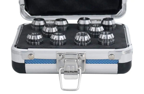 ER16 Collet Set 10 Piece Includes 1/32 To 3/8 Inch Collets 0.0004 Inch Concentricity True Double Angle in storage case