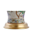 Base detail of 24 Inch Tall Multicolor Gold French Country Ceramic Floral Urn Table Lamp With White Linen Shade Chinoiserie Ginger Jar Bedside Lamp