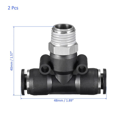 Two Pack One Quarter Inch G Male Push Lock Fittings Tee Union for Quick Connect Pneumatic System Eight Millimeter Tubing