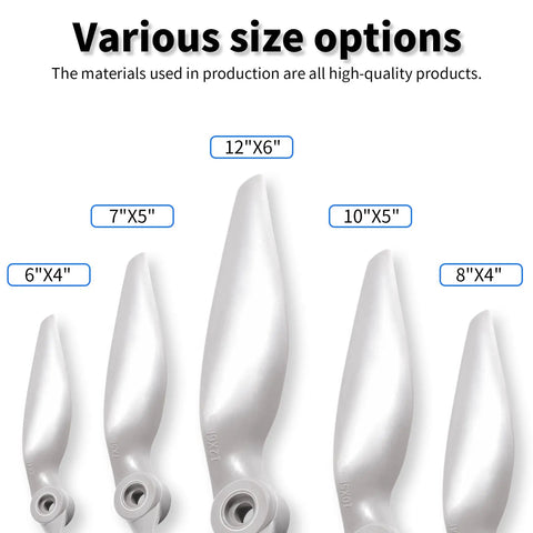 Various size options for propellers including 8x4 size, compatible with Two Pack 8040 8x4 Propellers CCW Gray Nylon Drone Props for RC Quadcopter.