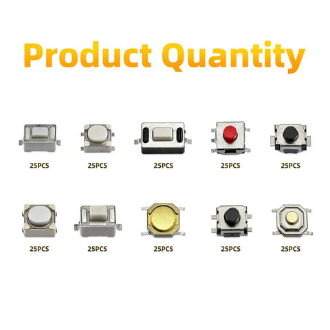 250 Pcs 10-Value Micro Momentary Tactile Push Button Switch Kit For Breadboard And PCB Projects, variety of 10 mini switch styles.