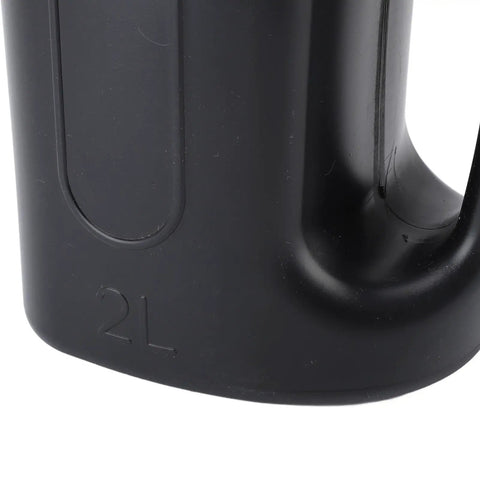 Close-up of the black 2L capacity handle of the 2L Handheld Seed Spreader Fertilizer And Salt Dispenser For Lawns Gardens And Grass Care No Fuss