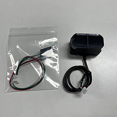 LiDAR Module For Drones And Robotics With 12 Meter Range IP65 Waterproof And Flexible UART I2C IO Interfaces For Pixhawk Arduino Raspberry Pi And Industrial Automation High Precision 0.1 To 12 Meters With 5 Cm To 1 Percent Accuracy shown with cables on table.