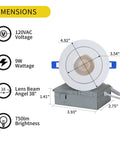 KnLnny Ware Recessed Lighting, Ajustable Eyeball recessed Light with Junction Box, 4.92" diameter, 9W, 750lm brightness.