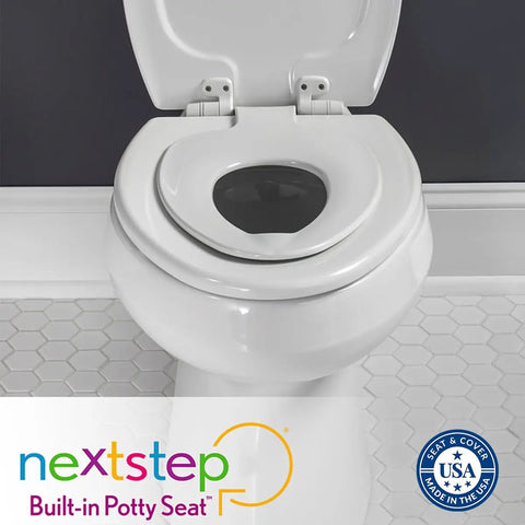 Game Changer Two In One Toilet Seat With Built In Potty Training Seat Slow Close Lid That Locks Down Plus Solid Grip Saves Room For Littles Elongated White