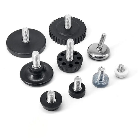 Assorted Threaded Leveling Feet Set for Furniture Legs, Adjustable Levelers, M6 M8 M10 Threads, 30mm Height, Rust Resistant Glide Pads