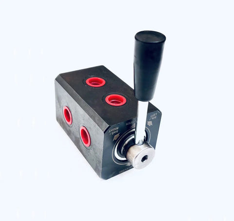 Built To Last Heavy Duty Hydraulic 6 Way Diverter Valve With 3/8 Inch BSPT Ports Alloy Steel Construction Cataphoresis Coating Dual Input Four Output Flow Control For Dual Actuator Systems, lever view