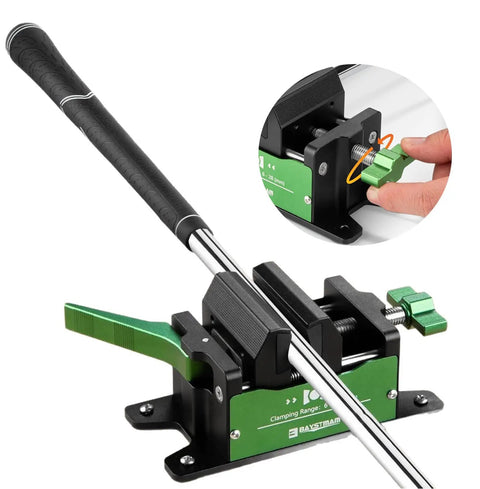 Golf Club Regripping Kit With Quick Release Vise Clamp For Grip Removal And Shaft Work Aluminum Golf Shaft Vise Clamp Heavy Duty Home Vise Clamp Tool Set holding a club