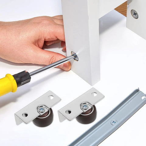 No Sweat Silent TPR Drawer Casters 4 Piece Heavy Duty Fixed Rolling Wheels for Office Cart and Cabinet installation with screwdriver