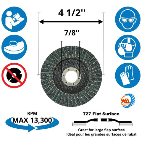 Industrial Jumbo Flap Disc 4 1/2 x 7/8 Inch 36 Grit Zirconia Alumina For Angle Grinder Aggressive Cut Type 27 Coarse Sanding Wheel