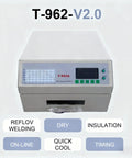 Front view of 800W Reflow Oven And T962 Reflow Soldering Station with control panel and buttons for PCB rework.