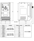 Compact Variable Frequency Drive Inverter For Three Motors 0.4 0.75 1.5 2.2KW 220V Budget Friendly Mini VFD Speed Controller For Industrial Equipment And DIY Projects with dimensions and terminal layout