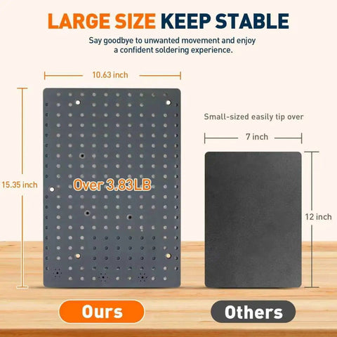Comparison of large Helping Hands Soldering Station With Silicone Mat and smaller mat, highlighting size and stability benefits