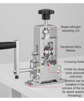 Close-up of Heavy Duty Manual Wire Stripping Machine With Hand Crank And Electric Drill Drive, showcasing hardened alloy blades and adjusting mechanisms.