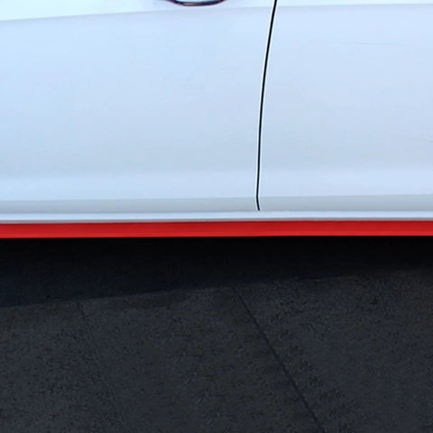 Universal Car Front Bumper Protector Self Adhesive Rubber Lip Spoiler Trim Guard installed on white vehicle