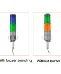 Comparison of Beefy IP65 Waterproof LED Stack Light With Round Bottom Base Three Layer Signal Tower, with and without buzzer.